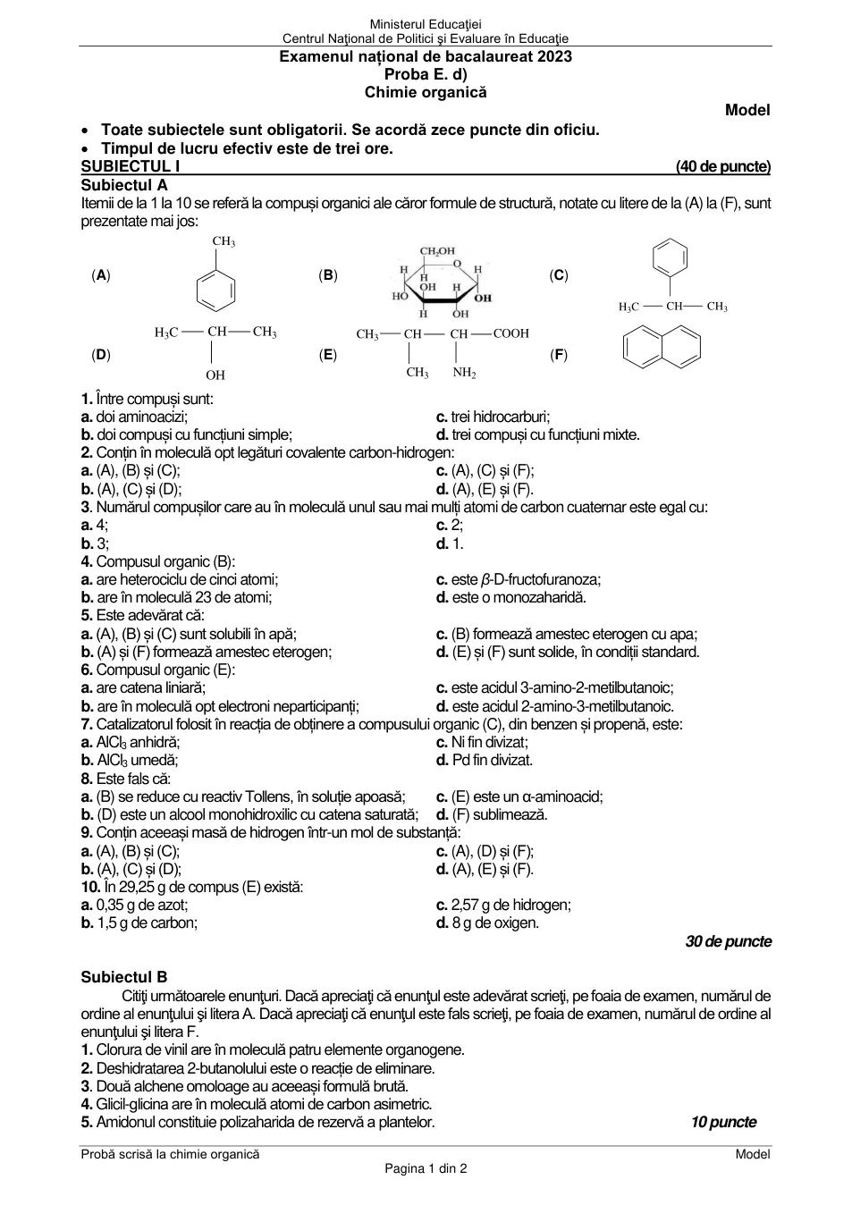 Pagina oficială 1, inclusiv formulele de structură, ecuațiile și tabelele tipărite.