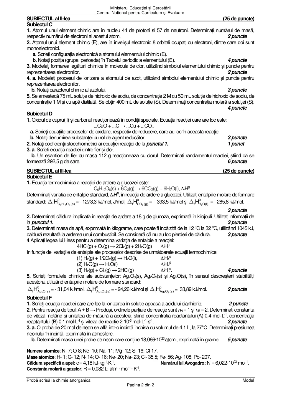 Pagina oficială 2, inclusiv formulele de structură, ecuațiile și tabelele tipărite.