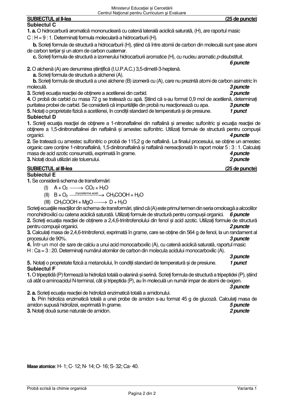 Pagina oficială 2, inclusiv formulele de structură, ecuațiile și tabelele tipărite.