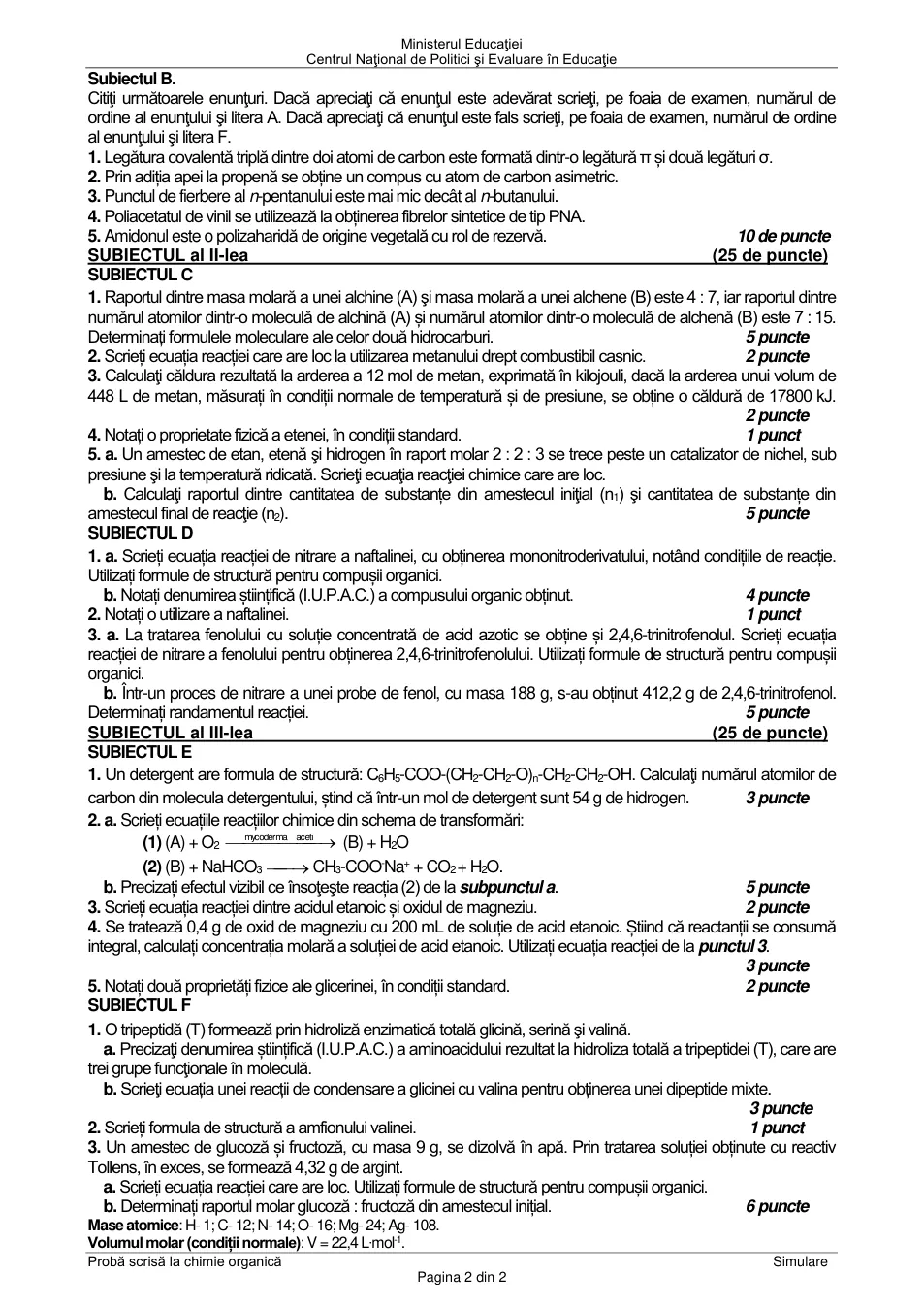 Pagina oficială 2, inclusiv formulele de structură, ecuațiile și tabelele tipărite.