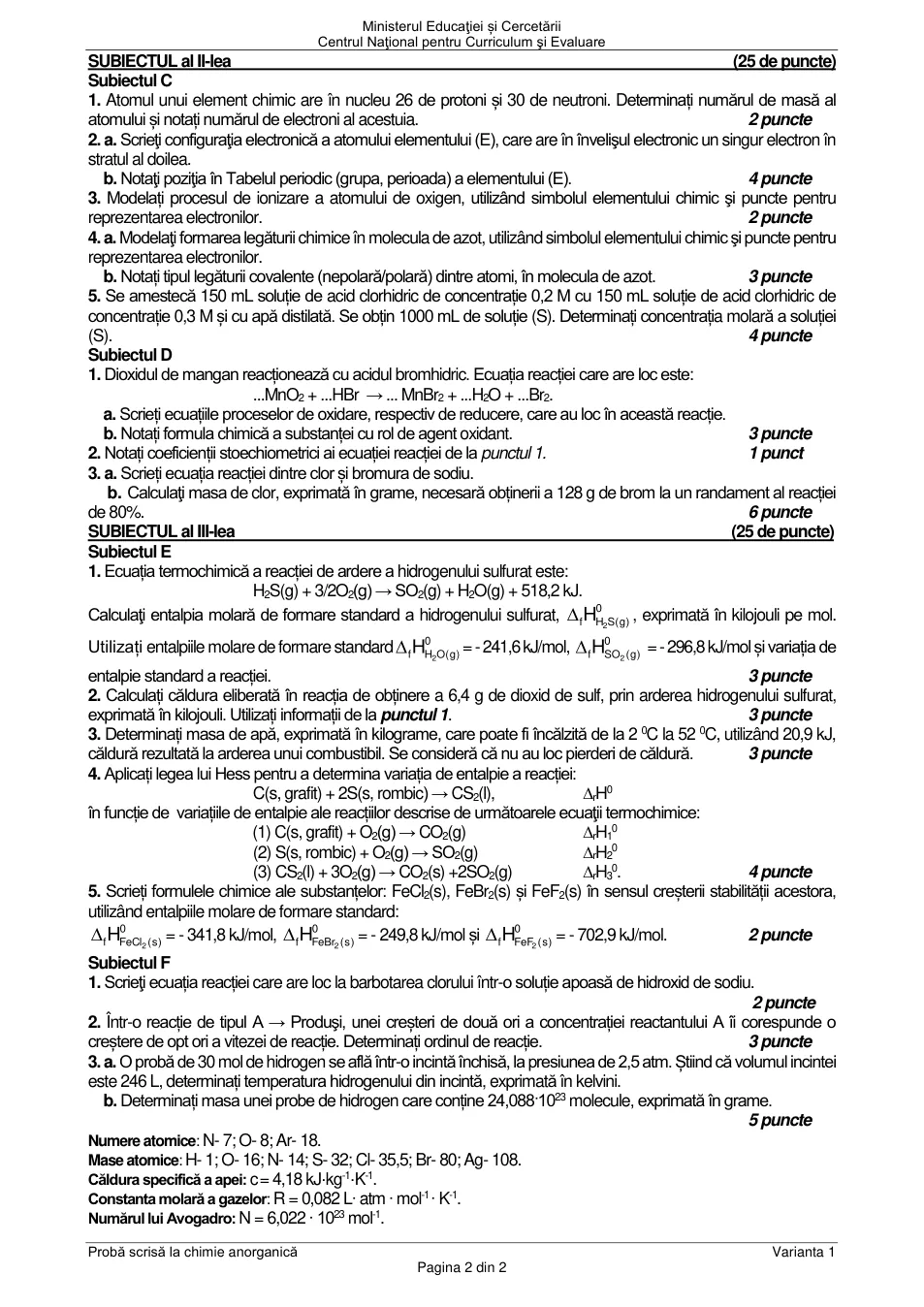 Pagina oficială 2, inclusiv formulele de structură, ecuațiile și tabelele tipărite.