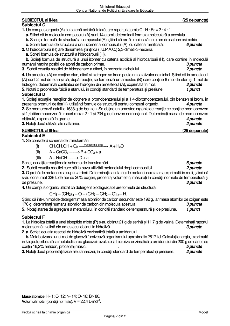 Pagina oficială 2, inclusiv formulele de structură, ecuațiile și tabelele tipărite.