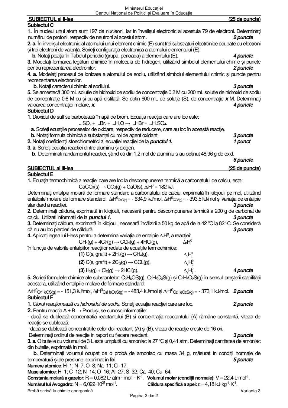 Pagina oficială 2, inclusiv formulele de structură, ecuațiile și tabelele tipărite.