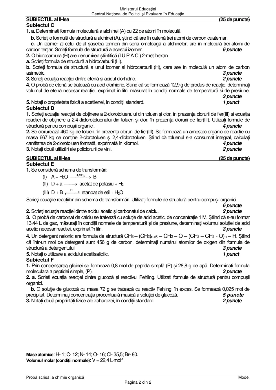 Pagina oficială 2, inclusiv formulele de structură, ecuațiile și tabelele tipărite.