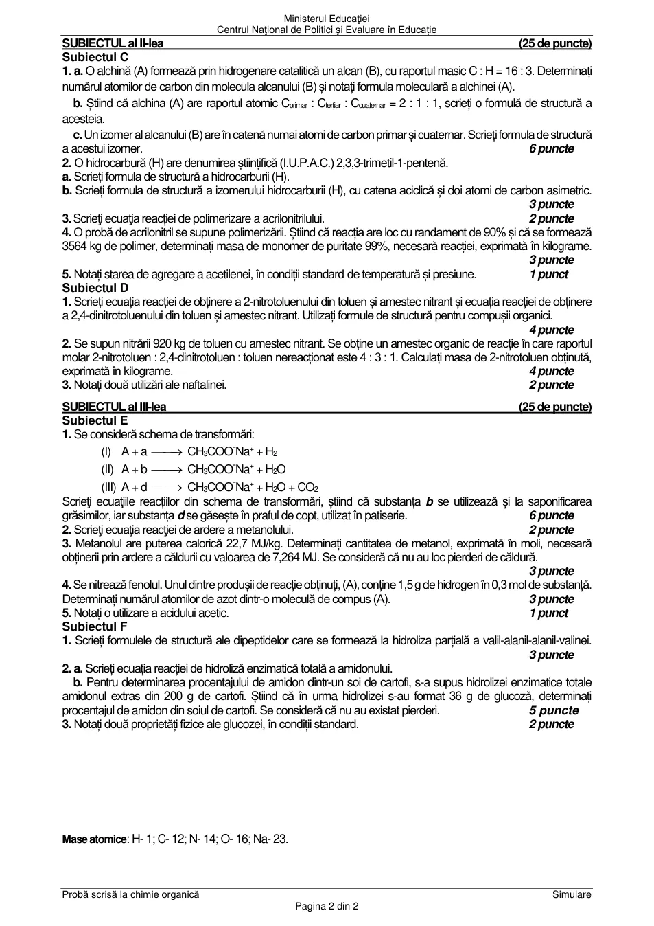 Pagina oficială 2, inclusiv formulele de structură, ecuațiile și tabelele tipărite.