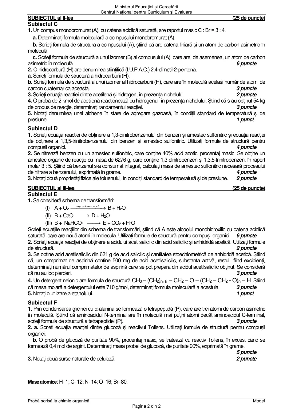 Pagina oficială 2, inclusiv formulele de structură, ecuațiile și tabelele tipărite.