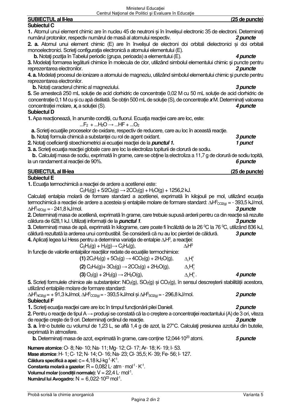 Pagina oficială 2, inclusiv formulele de structură, ecuațiile și tabelele tipărite.