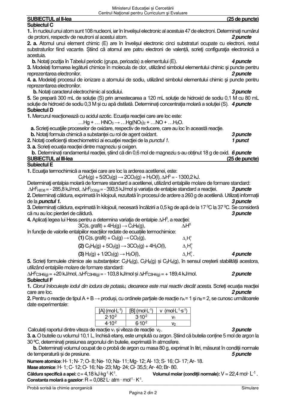 Pagina oficială 2, inclusiv formulele de structură, ecuațiile și tabelele tipărite.
