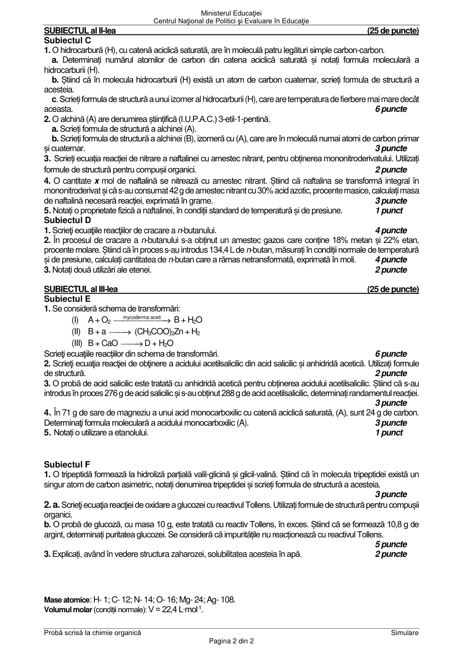 Pagina oficială 2, inclusiv formulele de structură, ecuațiile și tabelele tipărite.