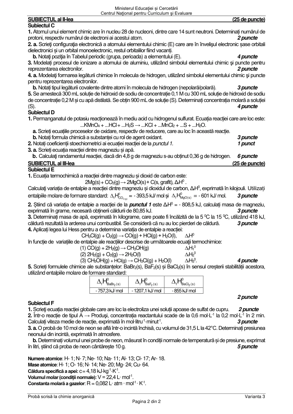Pagina oficială 2, inclusiv formulele de structură, ecuațiile și tabelele tipărite.