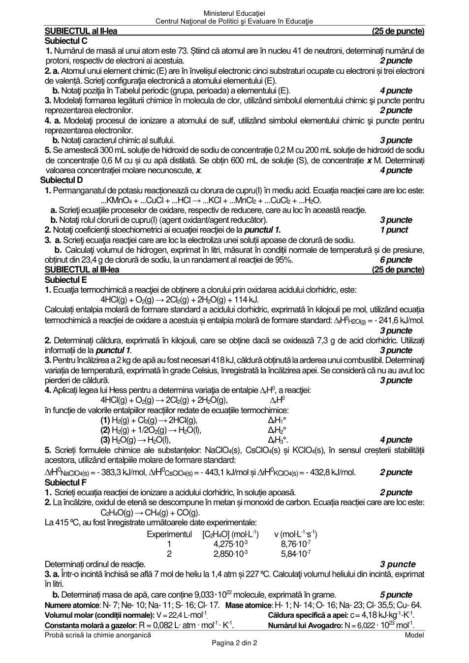 Pagina oficială 2, inclusiv formulele de structură, ecuațiile și tabelele tipărite.