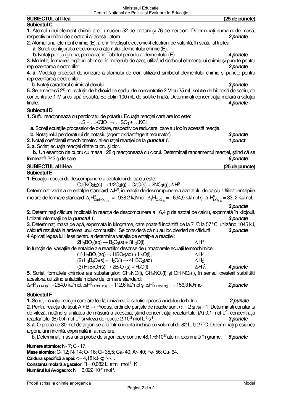 Pagina oficială 2, inclusiv formulele de structură, ecuațiile și tabelele tipărite.