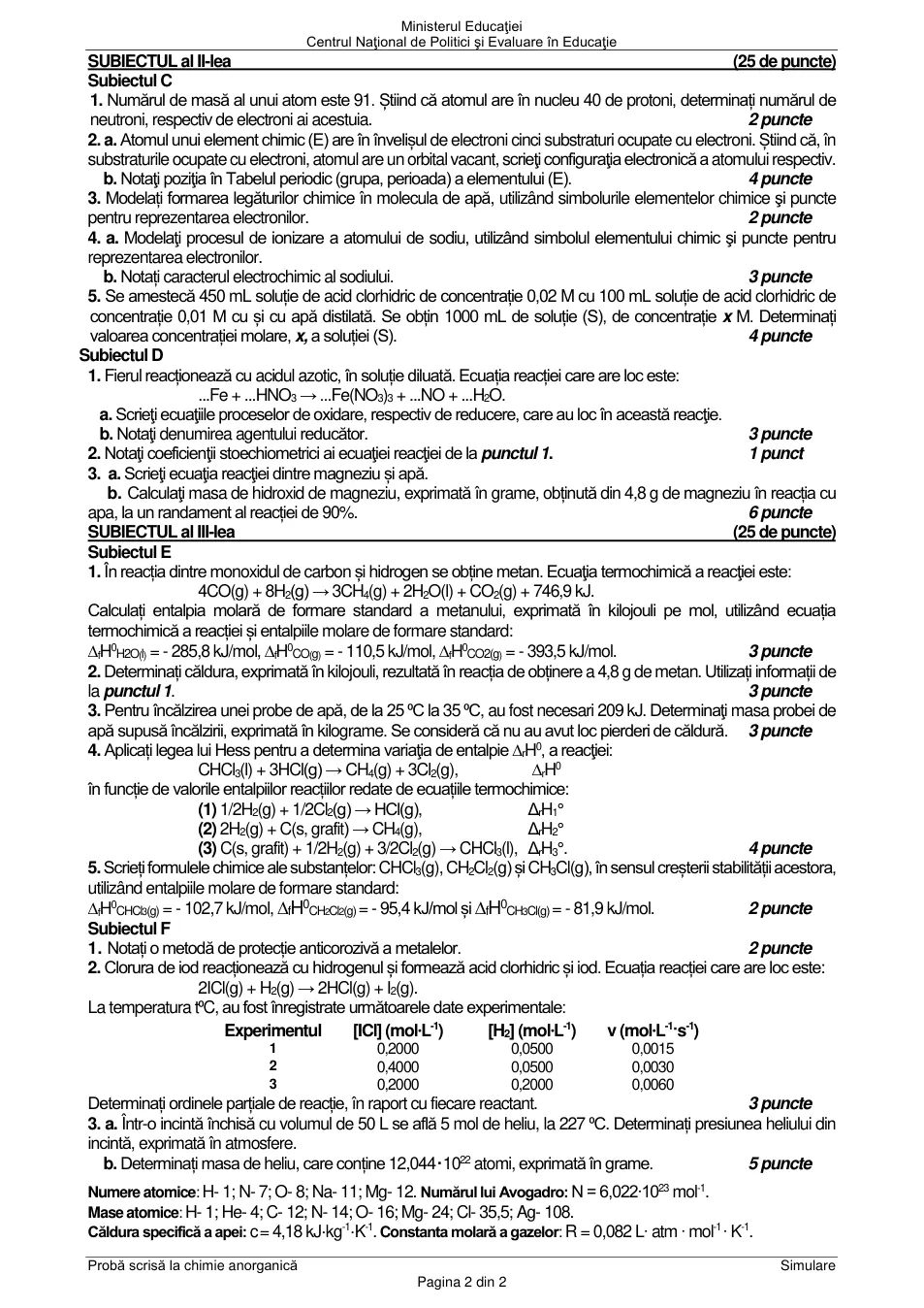 Pagina oficială 2, inclusiv formulele de structură, ecuațiile și tabelele tipărite.