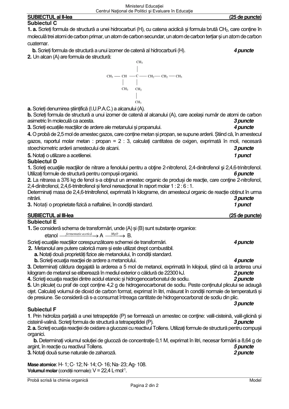 Pagina oficială 2, inclusiv formulele de structură, ecuațiile și tabelele tipărite.
