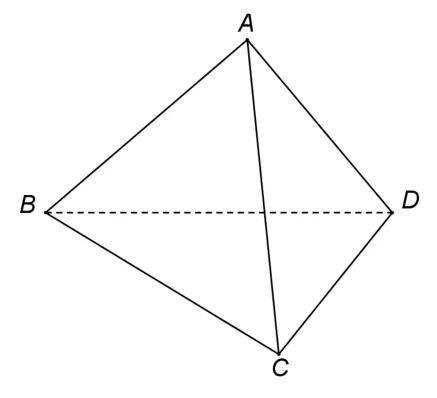 Figura 1: tetraedrul regulat ABCD cu vârful A sus.