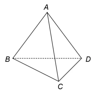 Figura 1: tetraedrul regulat ABCD cu vârful A sus.