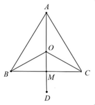 Triunghiul echilateral ABC cu centrul O; M mijlocul lui BC; D simetricul lui O față de M, sub latura BC.