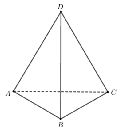 Tetraedrul regulat ABCD cu vârful D sus.